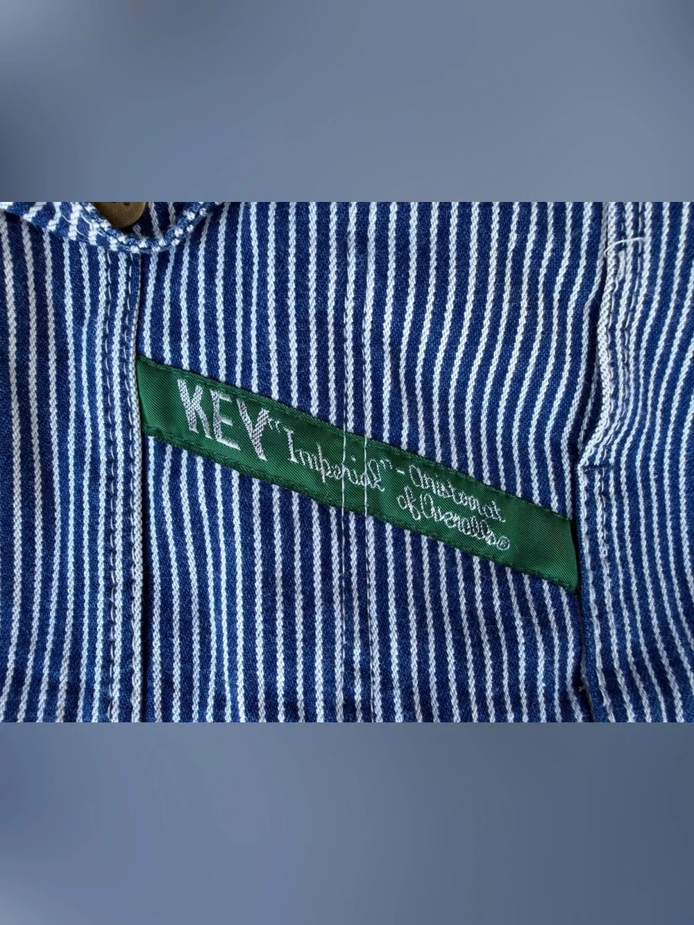 KEY Imperial Blue White Hickory Stripe Bib Overalls Men’s 42x28 100% Cotton